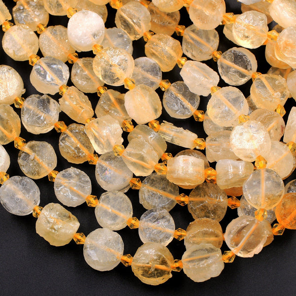 Natural Citrine 8mm 10mm 12mm 14mm Coin Beads Raw Rough Gemstone Disc Circle Beads 15.5" Strand