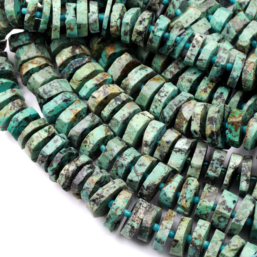 Large Natural African Turquoise Heishi Rondelle Beads Center Drilled 16mm 18mm 16" Strand