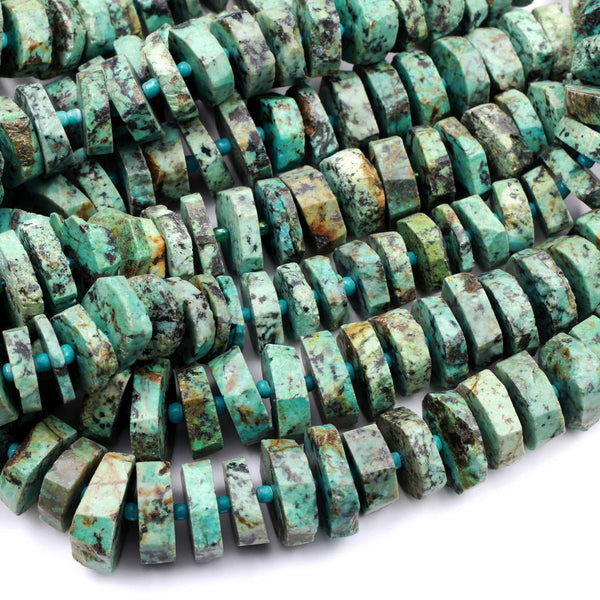 Large Natural African Turquoise Heishi Rondelle Beads Center Drilled 16mm 18mm 16" Strand