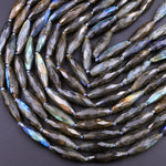 Faceted Marquise Shape Dark Labradorite Long Cylinder Oval Tube Beads 16" Strand
