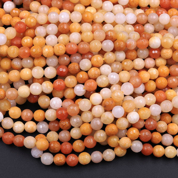Faceted Natural Yellow Aventurine 6mm 8mm 10mm Round Beads 16" Strand