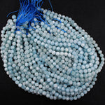 Micro Faceted Natural Soft Blue Aquamarine 8mm Faceted Round Beads Laser Diamond Cut Gemstone 16" Strand