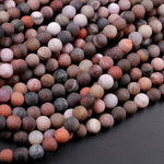 Matte Red Petrified Wood 6mm 8mm Round Beads Earthy Brown Red Stone 16" Strand