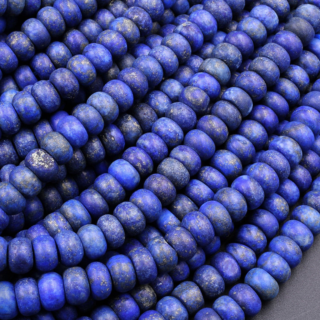 AAA Matte Natural Blue Lapis 6x4mm 8x5mm Rondelle Beads Real Genuine Lapis Pyrite Specks High Quality Gemstone 16" Strand