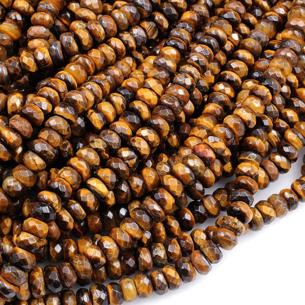 Faceted Tiger Eye 6mm 8mm 10mm Rondelle Beads High Quality 16" Strand