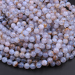 Natural Blue Chalcedony W/ Golden Matrix 6mm 8mm 10mm Round Beads 16" Strand