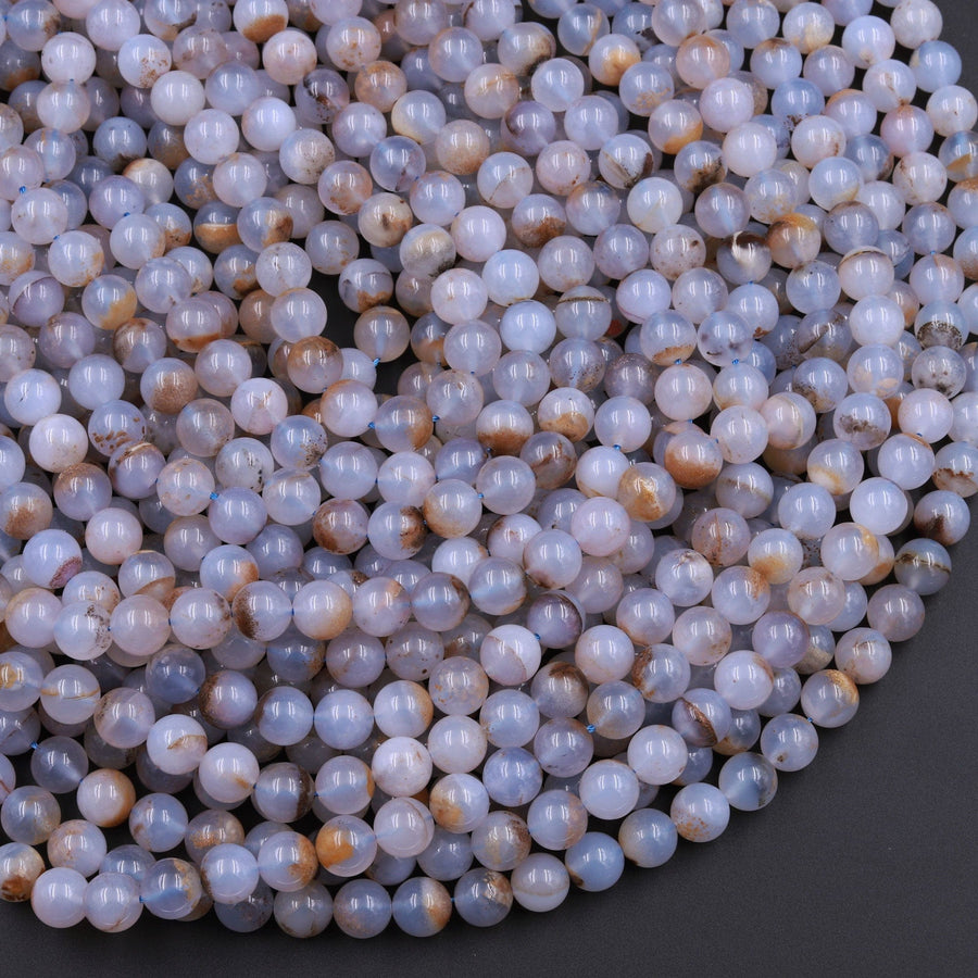 Natural Blue Chalcedony W/ Golden Matrix 6mm 8mm 10mm Round Beads 16" Strand