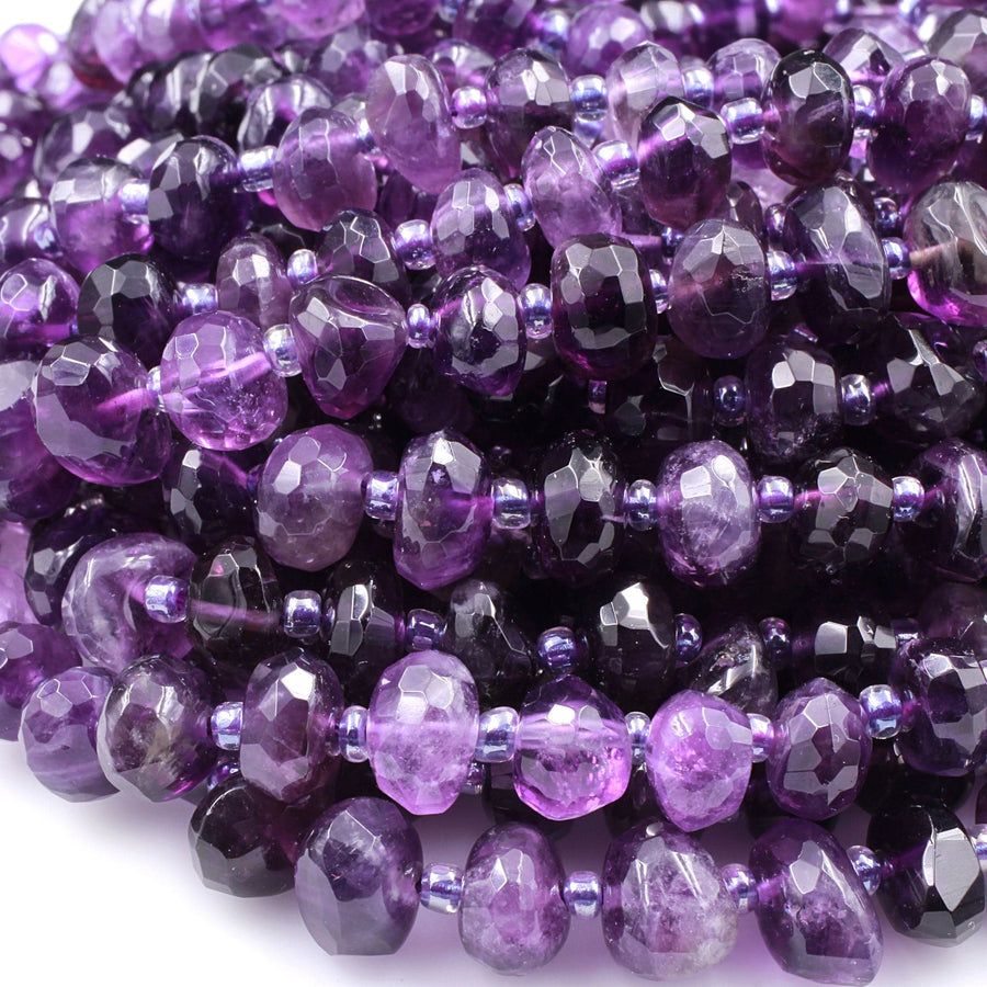 Freeform Faceted Natural Purple Amethyst Beads Oval Nuggets Hand Cut Crystals 16" Strand
