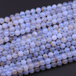 Natural Blue Chalcedony W/ Golden Matrix 8mm Round Beads 16" Strand