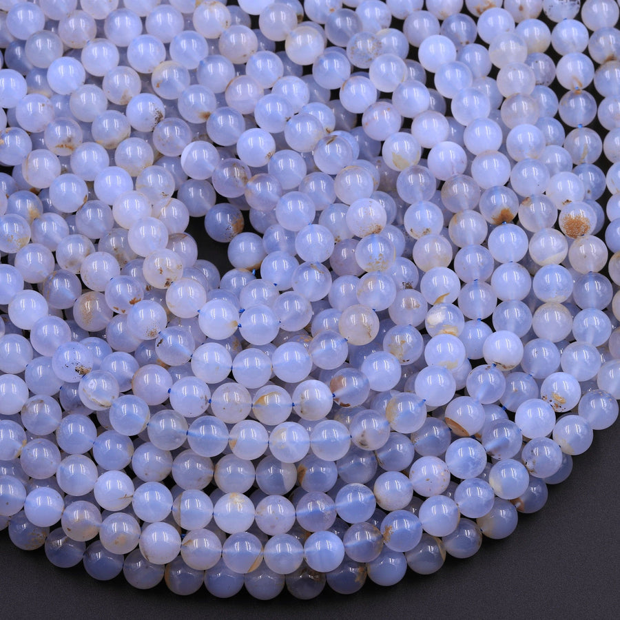 Natural Blue Chalcedony W/ Golden Matrix 8mm Round Beads 16" Strand