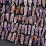 Raw Amethyst Point Beads Center Drilled Freeform Crystal Spike 15.5" Strand
