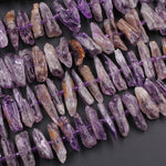 Raw Amethyst Point Beads Center Drilled Freeform Crystal Spike 15.5" Strand