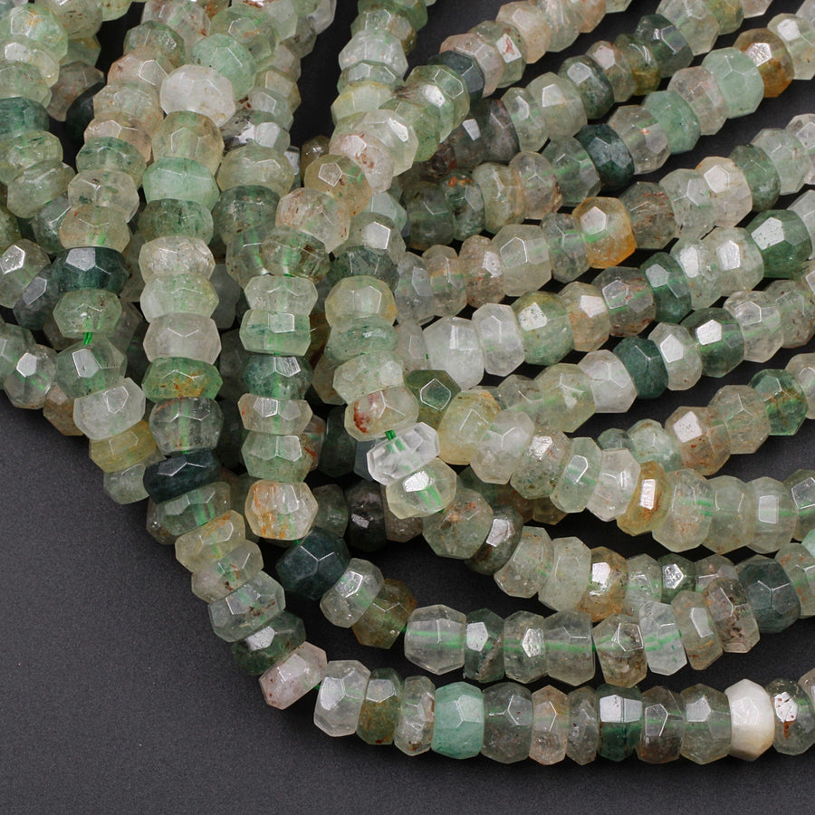 Rare Natural African Green Chalcedony W/ Golden Matrix Faceted 6mm 8mm 10mm Rondelle Beads 16" Strand