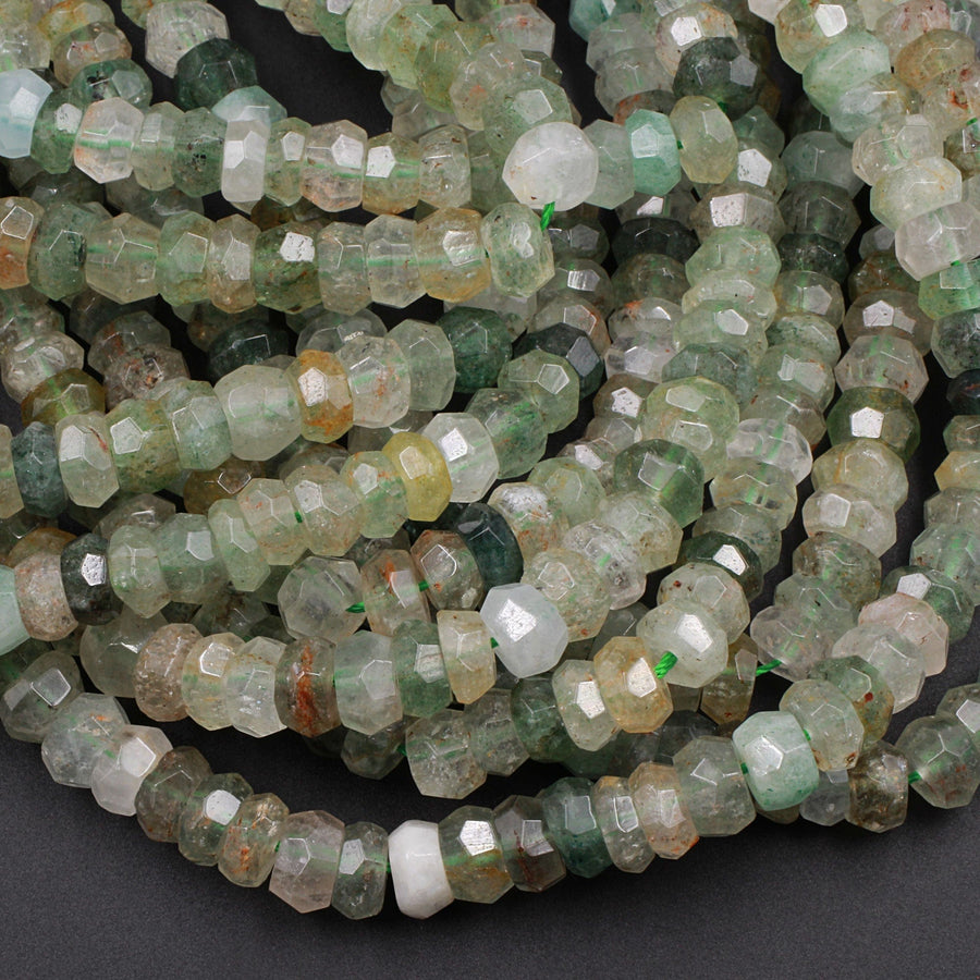 Rare Natural African Green Chalcedony W/ Golden Matrix Faceted 6mm 8mm 10mm Rondelle Beads 16" Strand