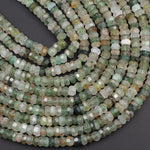 Rare Natural African Green Chalcedony W/ Golden Matrix Faceted 6mm 8mm 10mm Rondelle Beads 16" Strand