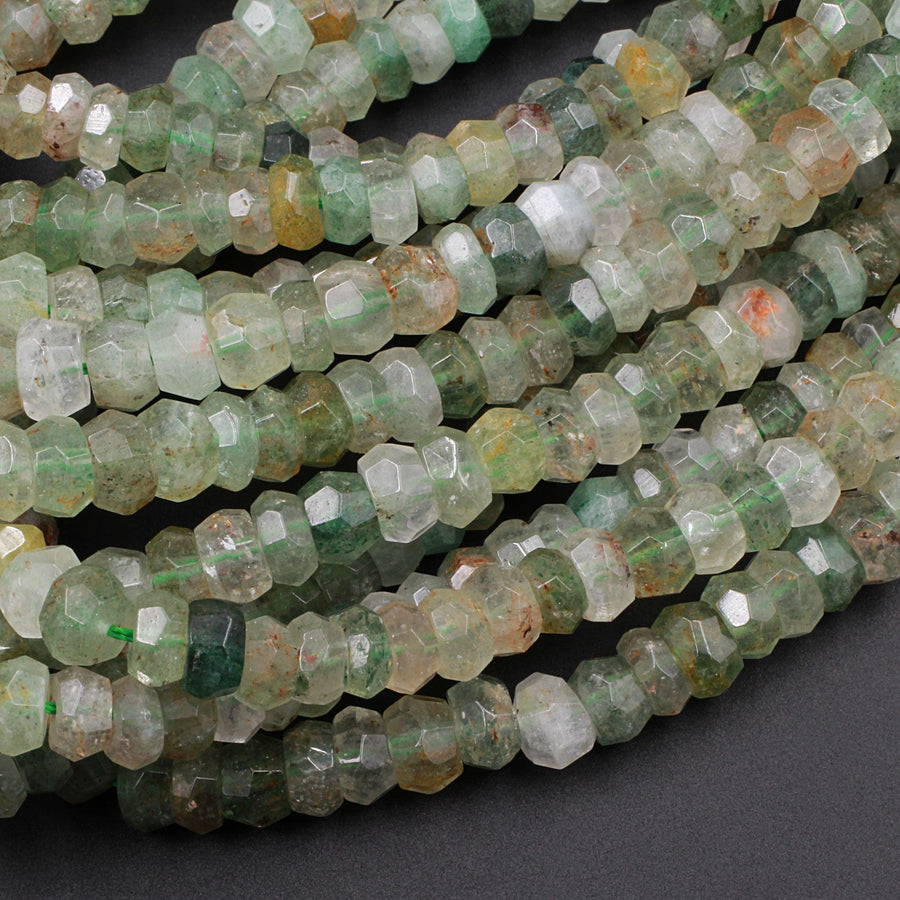 Rare Natural African Green Chalcedony W/ Golden Matrix Faceted 6mm 8mm 10mm Rondelle Beads 16" Strand