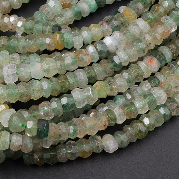 Rare Natural African Green Chalcedony W/ Golden Matrix Faceted 6mm 8mm 10mm Rondelle Beads 16" Strand