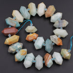 Double Terminated Multicolor Amazonite Points Center Drilled Focal Pendant Bead Bullet Bicone 16" Strand