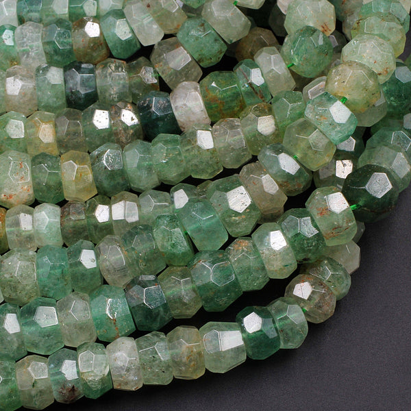 Rare Natural African Green Chalcedony W/ Golden Matrix Faceted 10mm Rondelle Beads 16" Strand