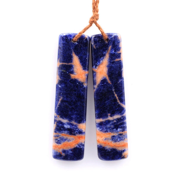 Drilled Natural Orange Sodalite Rectangle Earring Pair Matched Gemstone Bead Pair Natural Vibrant Blue Orange Stone