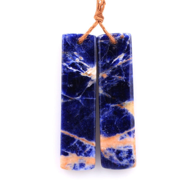 Drilled Natural Orange Sodalite Rectangle Earring Pair Matched Gemstone Bead Pair Natural Vibrant Blue Orange Stone