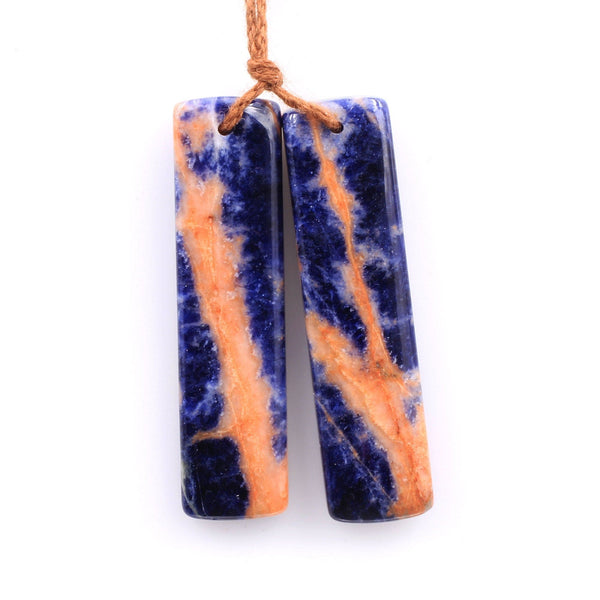 Drilled Natural Orange Sodalite Rectangle Earring Pair Matched Gemstone Bead Pair Natural Vibrant Blue Orange Stone
