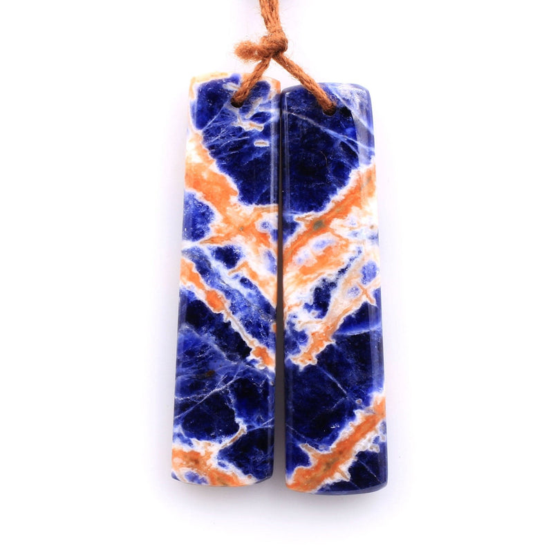 Drilled Natural Orange Sodalite Rectangle Earring Pair Matched Gemstone Bead Pair Natural Vibrant Blue Orange Stone