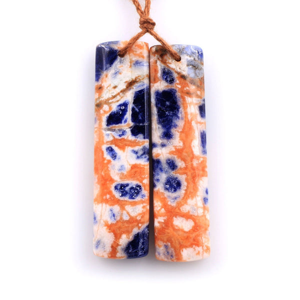 Drilled Natural Orange Sodalite Rectangle Earring Pair Matched Gemstone Bead Pair Natural Vibrant Blue Orange Stone