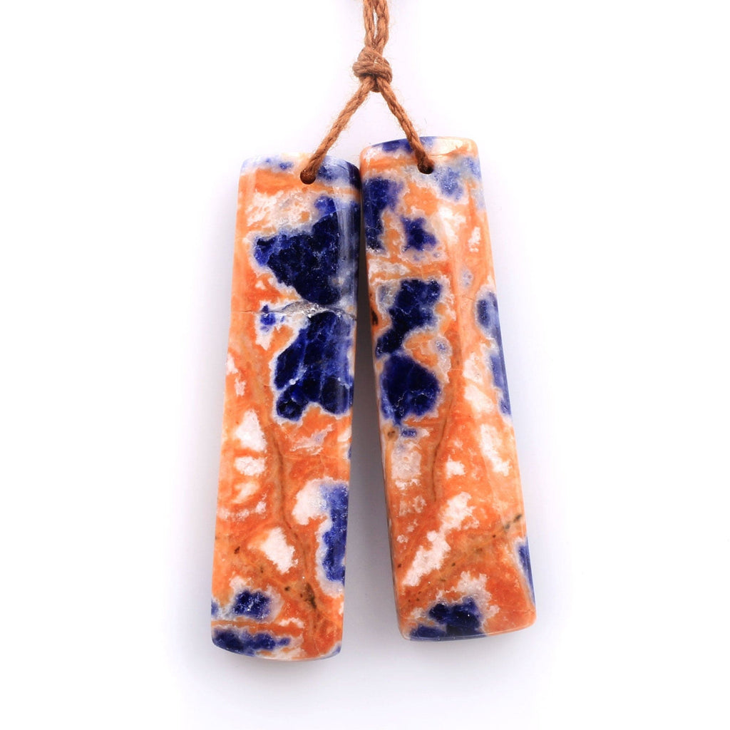 Drilled Natural Orange Sodalite Rectangle Earring Pair Matched Gemstone Bead Pair Natural Vibrant Blue Orange Stone