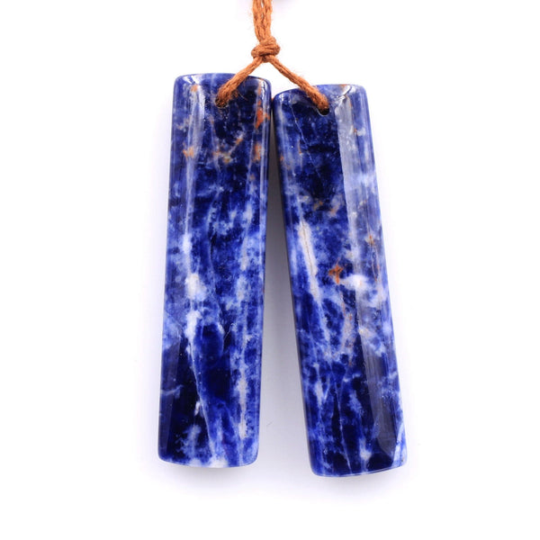 Drilled Natural Snow Mountain Sodalite Rectangle Earring Pair Matched Gemstone Bead Pair Natural Vibrant Blue Orange Stone