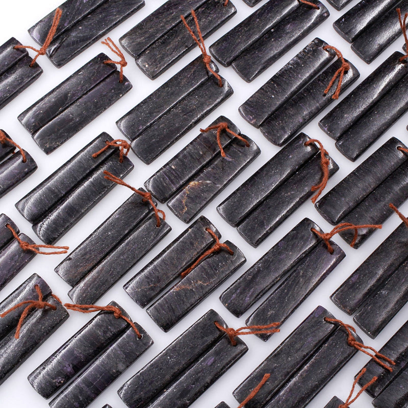 Drilled Natural Black Sugilite Rectangle Earring Pair Matched Gemstone Bead Pair