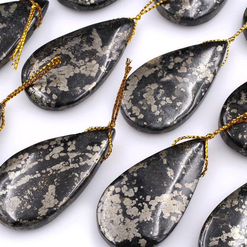 Rare Natural Pyrite in Magnetite Teardrop Pendant Side Drilled Gemstone Focal Bead