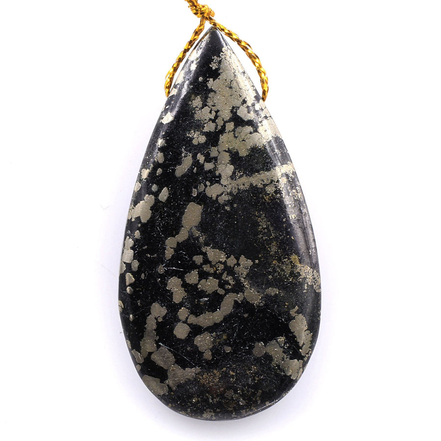Rare Natural Pyrite in Magnetite Teardrop Pendant Side Drilled Gemstone Focal Bead