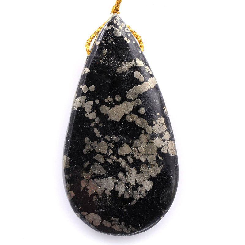 Rare Natural Pyrite in Magnetite Teardrop Pendant Side Drilled Gemstone Focal Bead