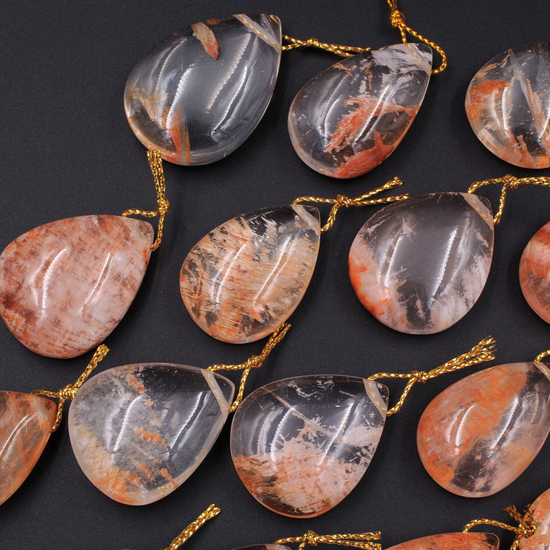 Rare Natural Red Phantom Quartz Puffy Teardrop Pendant Side Drilled Gemstone Focal Bead