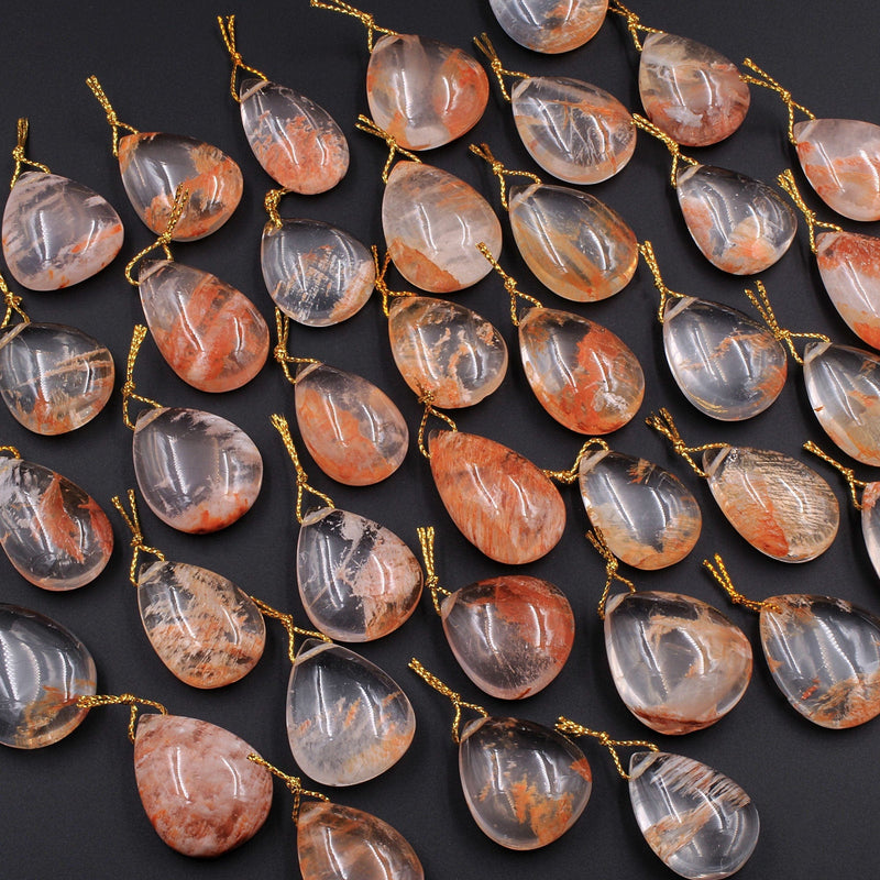 Rare Natural Red Phantom Quartz Puffy Teardrop Pendant Side Drilled Gemstone Focal Bead