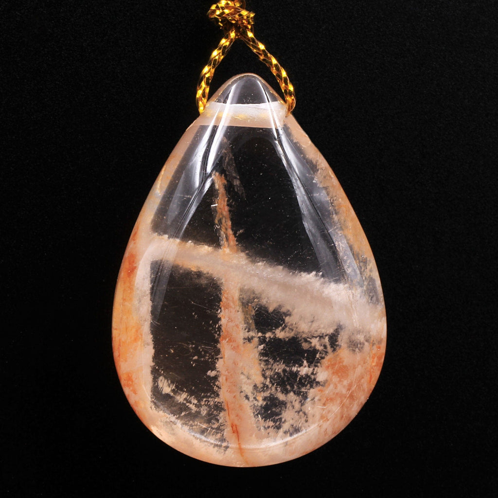 Rare Natural Red Phantom Quartz Puffy Teardrop Pendant Side Drilled Gemstone Focal Bead A5