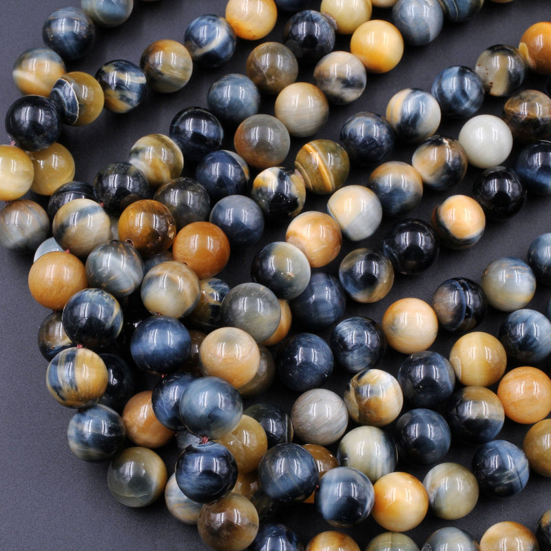 Natural Blue Blonde Tiger Eye Beads Smooth 4mm 6mm 8mm 10mm Round Amazing Chatoyance 15.5" Strand