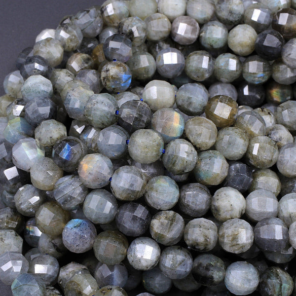 Faceted Lantern Labradorite 8mm 9mm Round Laser Diamond Cut Beads 15.5" Strand