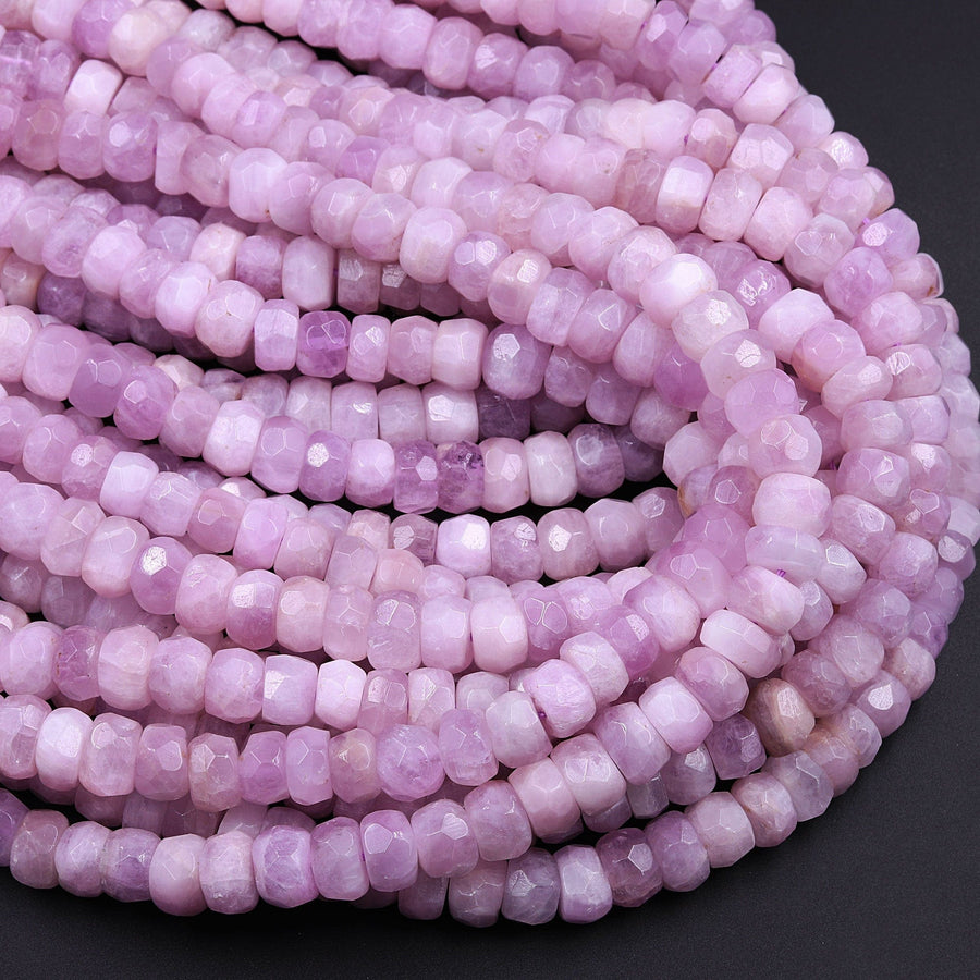 AAA Natural Kunzite  Faceted Rondelle 8mm 10mm Beads Real Genuine Violet Purple Pink Kunzite Gemstone 16" Strand