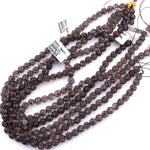 Hand Carved Smoky Quartz 8mm Round Melon Beads 16" Strand