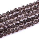 Hand Carved Smoky Quartz 8mm Round Melon Beads 16" Strand