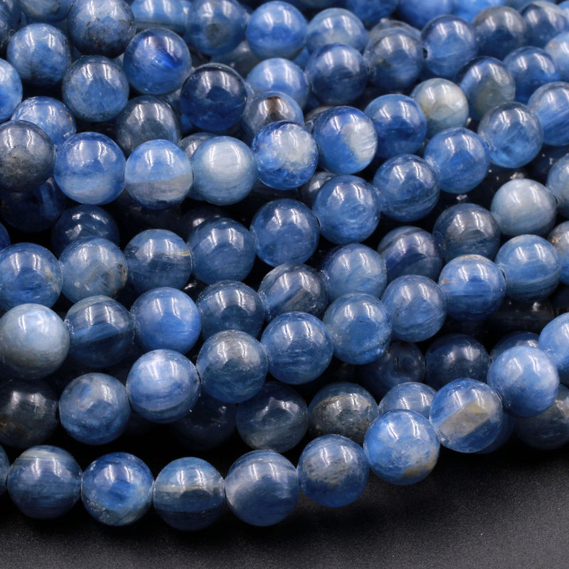 Natural Blue Kyanite 4mm 6mm 8mm round beads Super Luster AA Quality 16" Strand