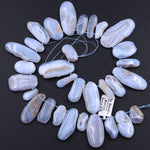 Side Drilled Large Natural Blue Lace Agate Freeform Oval Pendant Beads Designer Quality 16" Strand