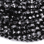 Star Cut Black Onyx Beads Faceted 6mm 8mm 10mm Rounded Nugget Sharp Facets 15" Strand