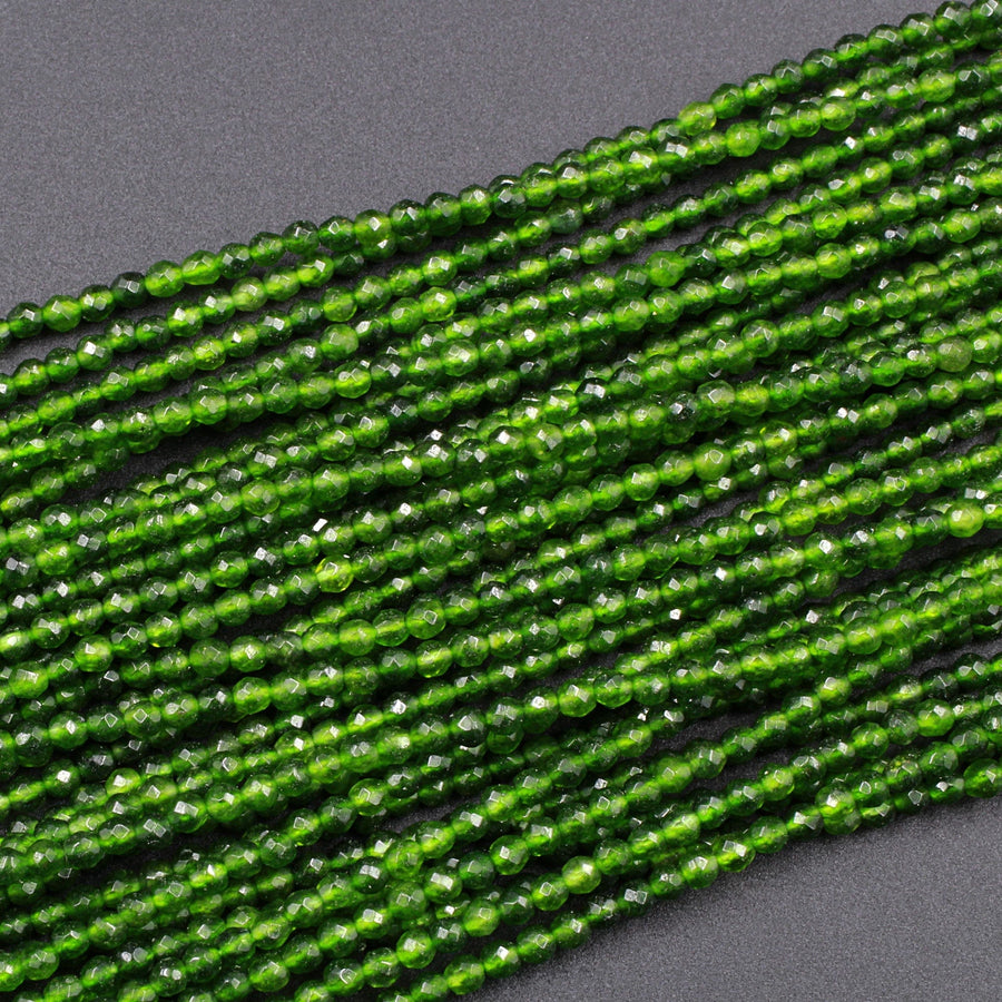 AAA Faceted Natural Green Jade 2mm Round Beads 16" Strand