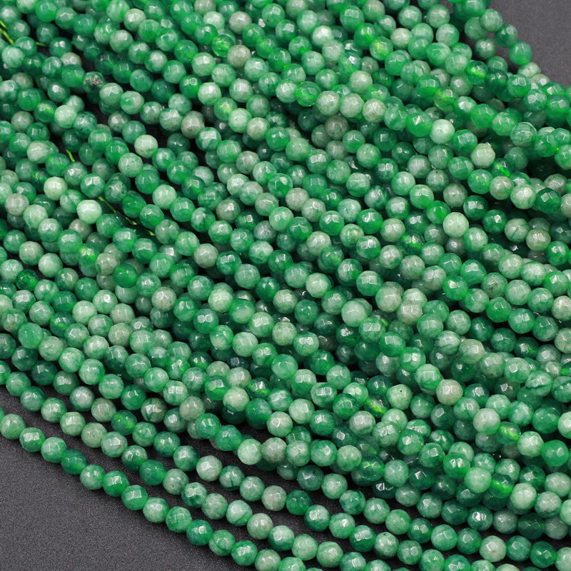Faceted Natural Green Agate 2mm Round Beads 15" Strand