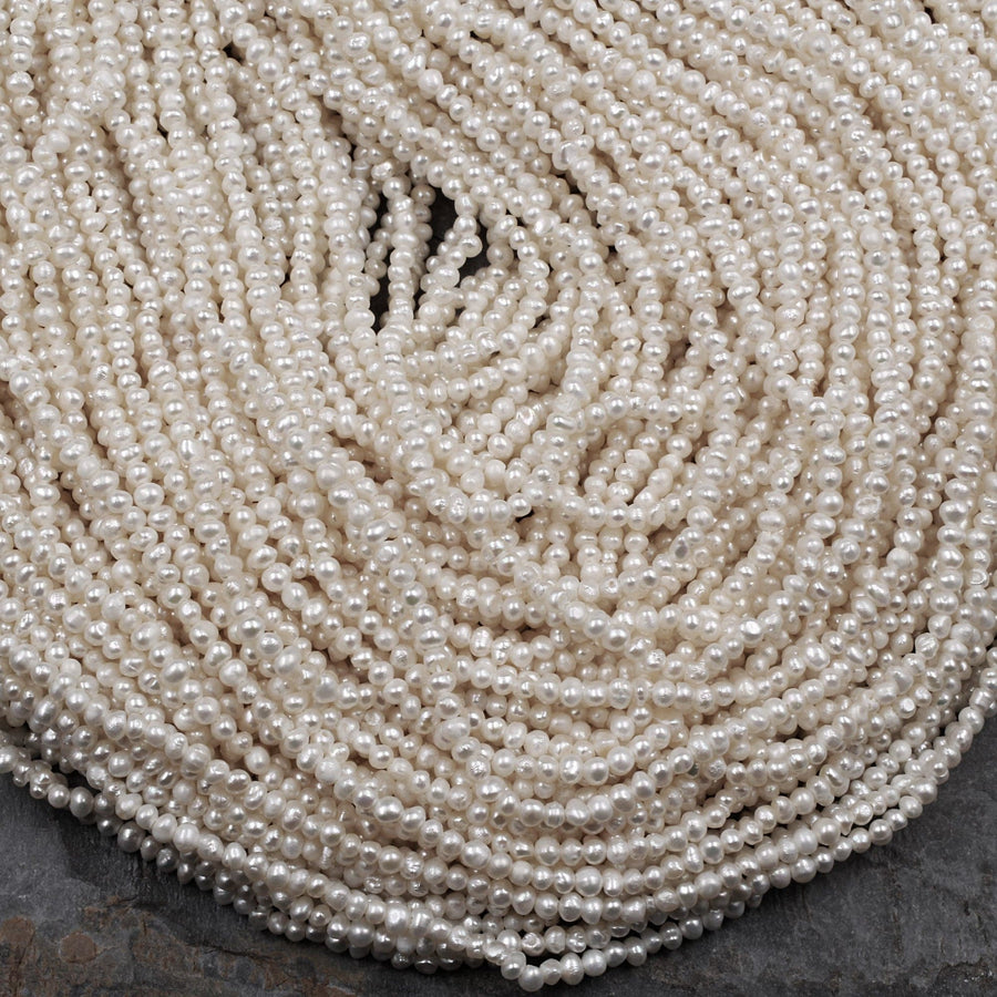 Genuine Freshwater White Seed Pearls 2mm 3mm Off Round Pearl Beads 16" Strand