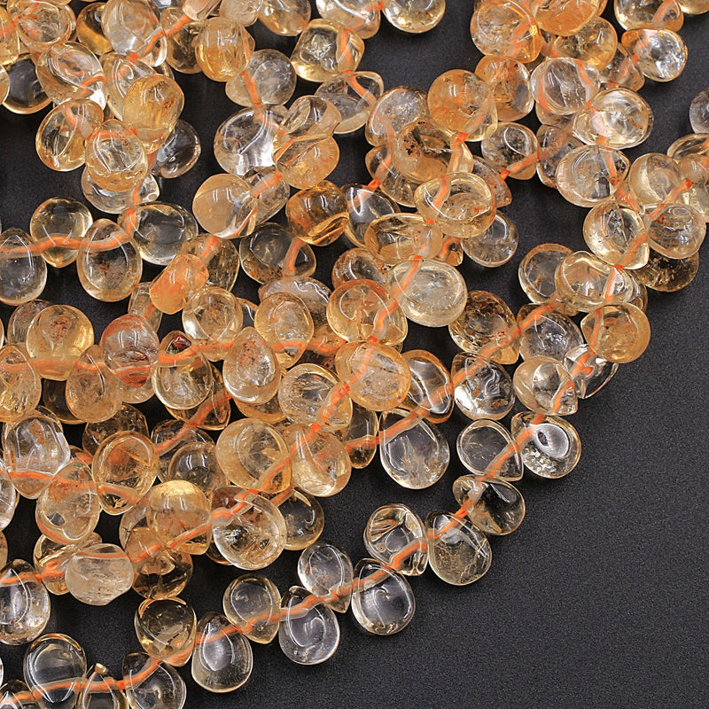 Natural Citrine Smooth Teardrop Beads Small 6mm Gemstone Earring Beads 16" Strand