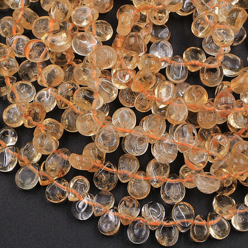 Natural Citrine Smooth Teardrop Beads Small 6mm Gemstone Earring Beads 16" Strand